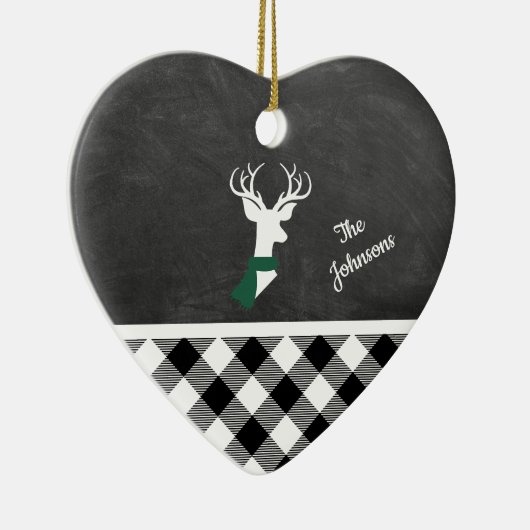 Zwart wit panhouse Pset Deer Chalkboard Naam Keramisch Ornament (Rechts)