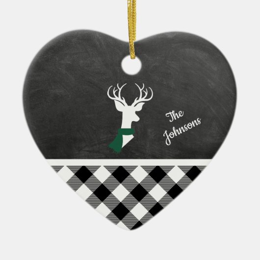 Zwart wit panhouse Pset Deer Chalkboard Naam Keramisch Ornament (Voorkant)