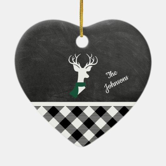 Zwart wit panhouse Pset Deer Chalkboard Naam Keramisch Ornament (Achterkant)