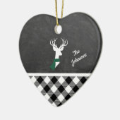 Zwart wit panhouse Pset Deer Chalkboard Naam Keramisch Ornament (Links)