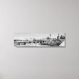 Zwart-wit panoramisch Dallas Skyline Uitzicht Canv Canvas Afdruk