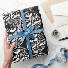 Zwart Wit Papa Gepersonaliseerde BBQ Grillfather Cadeaupapier