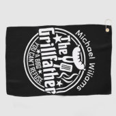 Zwart Wit Papa Gepersonaliseerde BBQ Grillfather Golfhanddoek (Horizontaal)