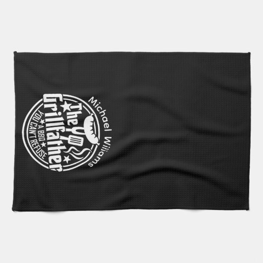 Zwart Wit Papa Gepersonaliseerde BBQ Grillfather Theedoek (Horizontaal)