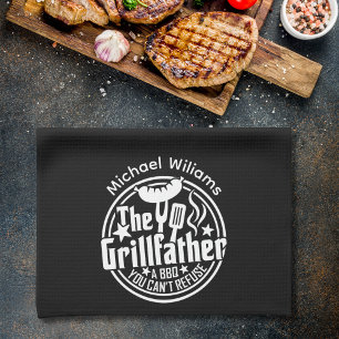 Zwart Wit Papa Gepersonaliseerde BBQ Grillfather Theedoek