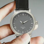 Zwart-wit  Papa Monogrammed Horloge<br><div class="desc">Voeg uw initialen of naam aan dit toe met een  stijl witte roman numerieke wijzerplaat op een stijlvolle grijze achtergrond</div>