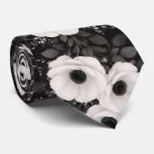 Zwart & Wit Papaver Bloemen Stropdas (Opgerold)