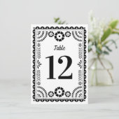 Zwart & Wit Papel Picado Bruiloft Tafel Nummer Kaart (Staand voorkant)