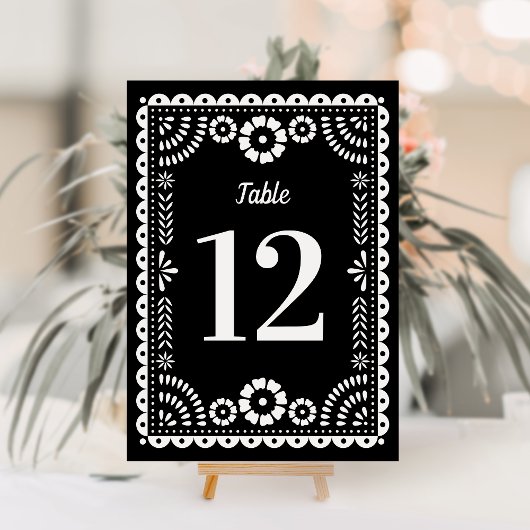 Zwart & Wit Papel Picado Bruiloft Tafel Nummer Kaart