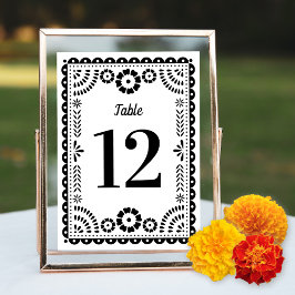 Zwart & Wit Papel Picado Bruiloft Tafel Nummer Kaart