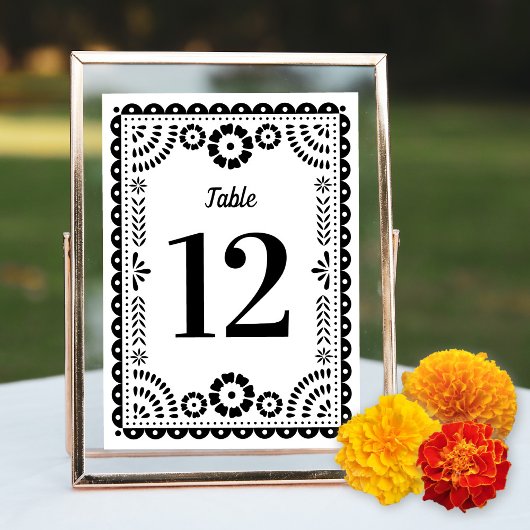 Zwart & Wit Papel Picado Bruiloft Tafel Nummer Kaart