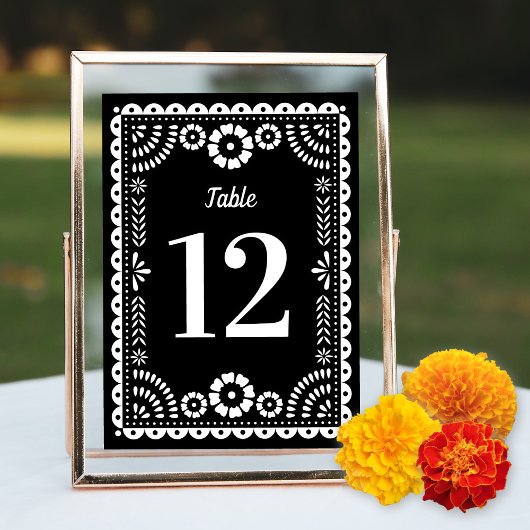 Zwart & Wit Papel Picado Bruiloft Tafel Nummer Kaart