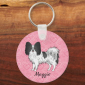 Zwart-wit papier, luidop op roze harten sleutelhanger (Voorkant)