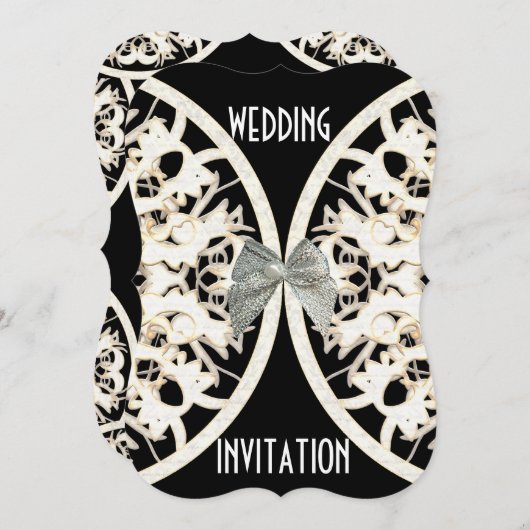 Zwart-wit papier, snijdvocht bruiloft kaart (Voorkant / Achterkant)