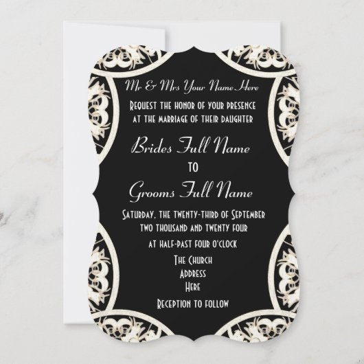 Zwart-wit papier, snijdvocht bruiloft kaart (Achterkant)