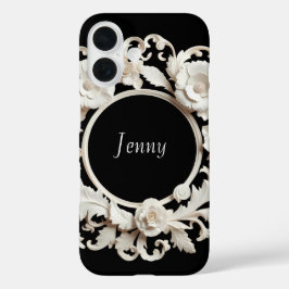 zwart-wit papieren bloem frame Iphone 16 hoesje