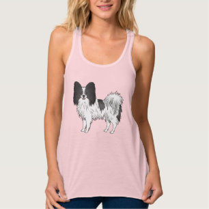 Zwart-wit Papillon Cartoon Hondenillustratie Tanktop