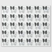 Zwart-wit Papillon Cute Cartoon Hond Patroon Cadeaupapier (Vlak)