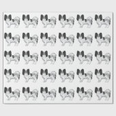 Zwart-wit Papillon Cute Cartoon Hond Patroon Cadeaupapier (Vlak)