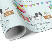 Zwart-wit Papillon Dog kleurrijke verjaardag Cadeaupapier (Rol Hoek)