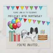 Zwart-wit Papillon Dog kleurrijke verjaardag Kaart (Voorkant / Achterkant)