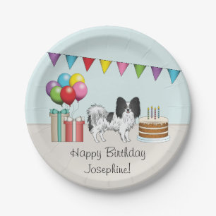 Zwart-wit Papillon Dog kleurrijke verjaardag Papieren Bordje