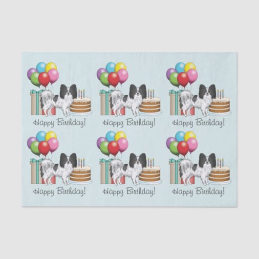 Zwart-wit Papillon Dog kleurrijke verjaardag Tissuepapier (Voorkant)