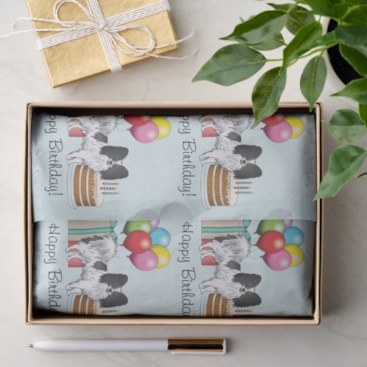 Zwart-wit Papillon Dog kleurrijke verjaardag Tissuepapier (Geschenk)
