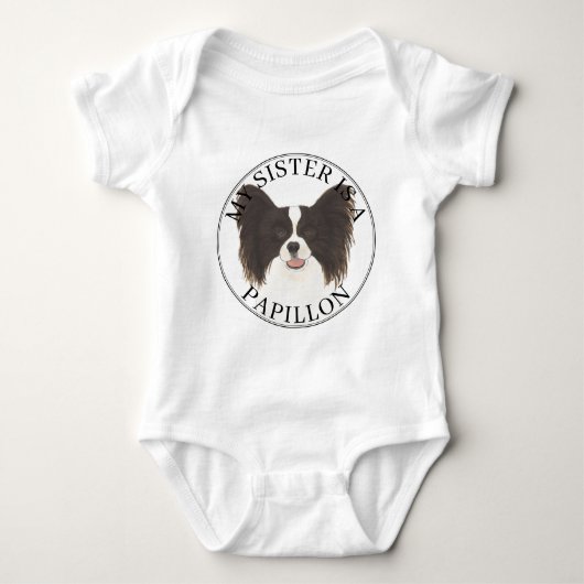 Zwart & Wit Papillon Hond Grote Zus Romper (Voorkant)
