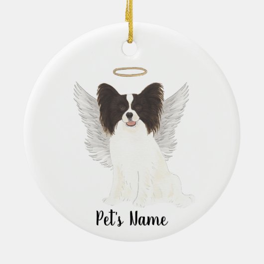 Zwart & Wit Papillon Sympathie Herdenking Keramisch Ornament (Achterkant)