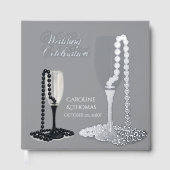 Zwart & Wit Parel Champagne Glazen bruiloft Gastenboek (Voorkant)