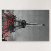 Zwart Wit Parijs City Night Eiffeltoren Europees Legpuzzel (Horizontaal)