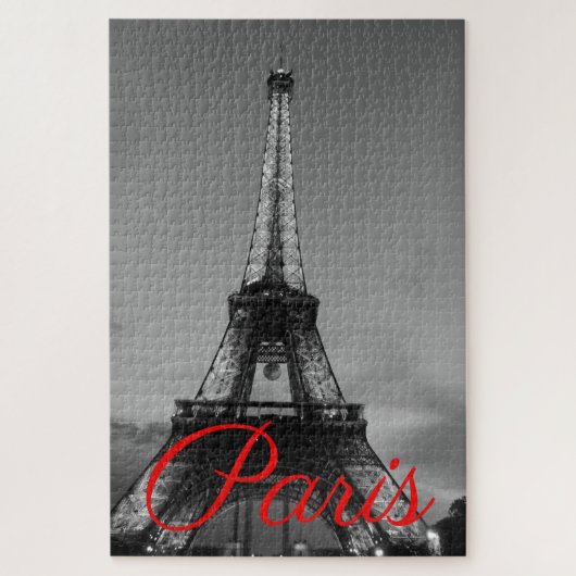 Zwart Wit Parijs City Night Eiffeltoren Europees Legpuzzel (Verticaal)