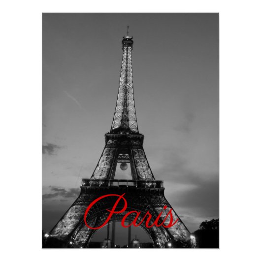 Zwart Wit Parijs City Night Eiffeltoren Europees Perfect Poster (Voorkant)