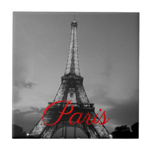 Zwart Wit Parijs City Night Eiffeltoren Europees Tegeltje