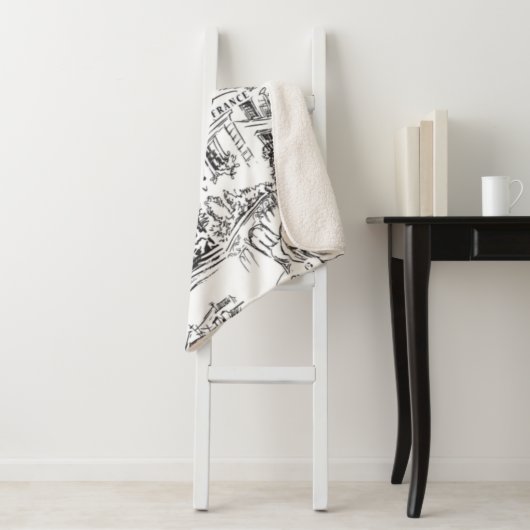 Zwart-wit Parijs Eiffel Toile Sherpa Deken (In situ)