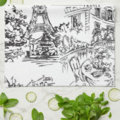 Zwart-wit Parijs Eiffel Toile Theedoek (Gevouwen)