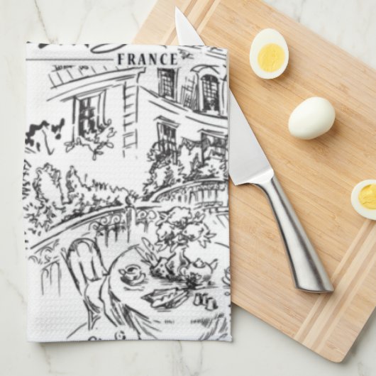 Zwart-wit Parijs Eiffel Toile Theedoek (Quarter Fold)