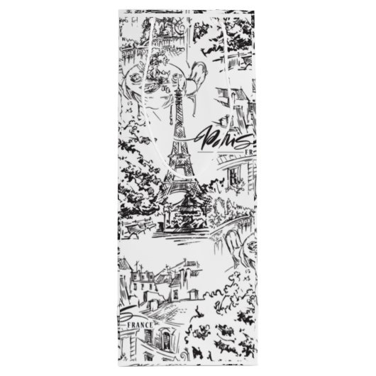 Zwart-wit Parijs Eiffel Toile Wijn Cadeautas (Achterkant)