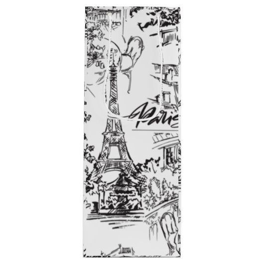 Zwart-wit Parijs Eiffel Toile Wijn Cadeautas (Voorkant)