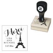 Zwart-wit Parijs Eiffeltoren Bruiloft Merci Rubberstempel (Gestempeld)