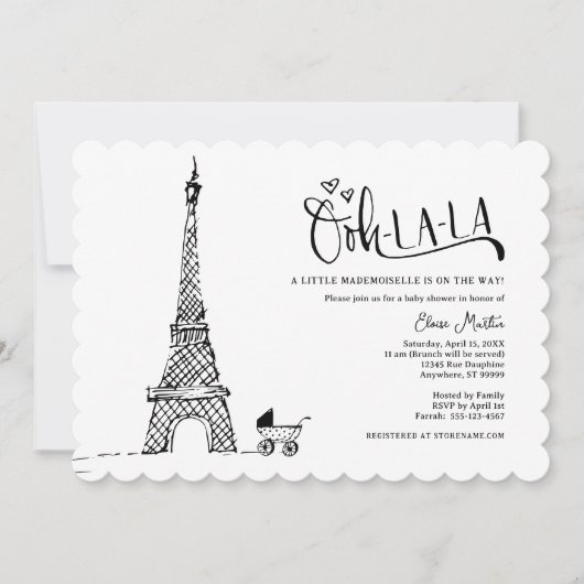 Zwart Wit Parijs Frans Baby shower Uitnodiging (Voorkant)