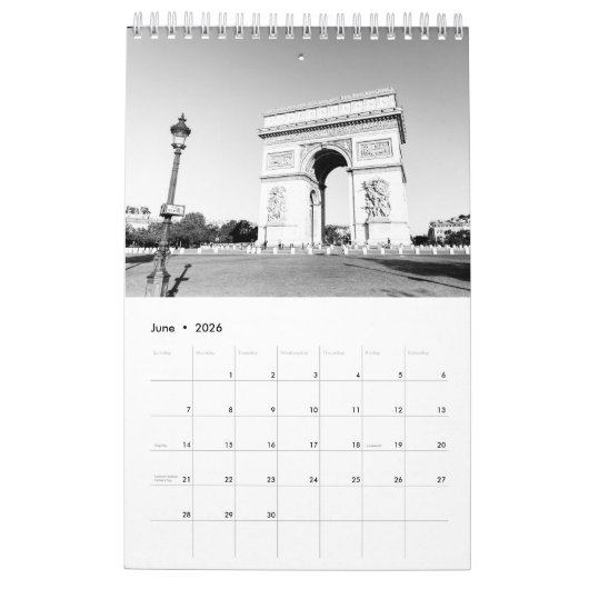 Zwart-wit Parijs Home Decor Kalender (Jun 2026)