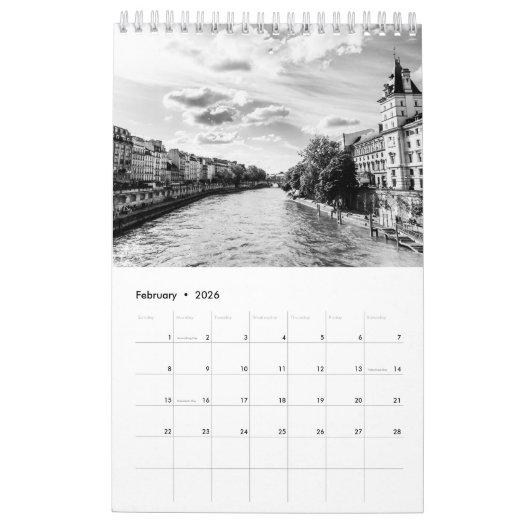 Zwart-wit Parijs Home Decor Kalender (Feb 2026)