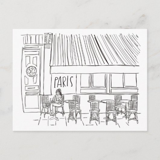 Zwart-wit Paris Cafe Briefkaart (Voorkant)
