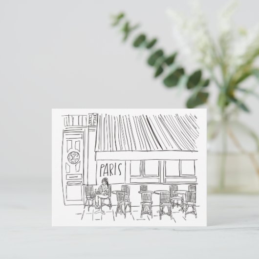 Zwart-wit Paris Cafe Briefkaart (Staand voorkant)