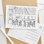 Zwart-wit Paris Cafe Briefkaart<br><div class="desc">Een prachtig geïllustreerd zwart-wit briefkaart met een prachtige Parijse caféscene.</div>