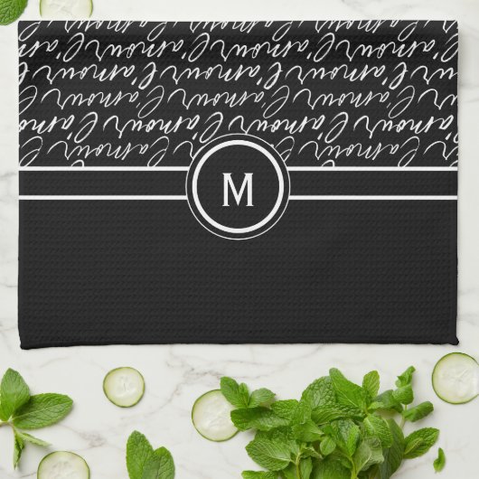 Zwart-wit 'Paris dreaming' monogram Theedoek (Gevouwen)