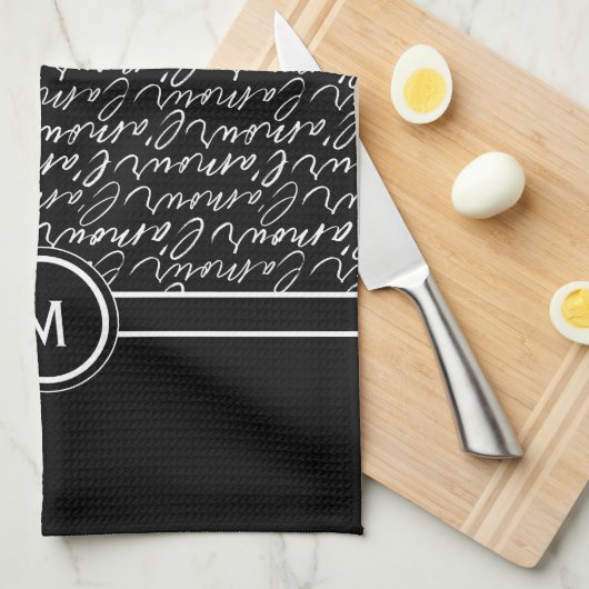 Zwart-wit 'Paris dreaming' monogram Theedoek (Quarter Fold)