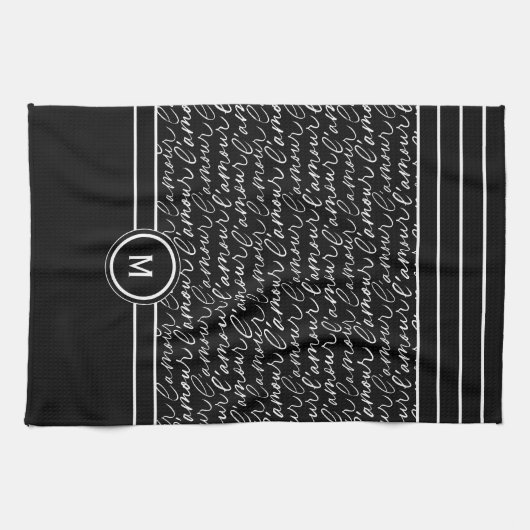 Zwart-wit 'Paris dreaming' monogram Theedoek (Horizontaal)